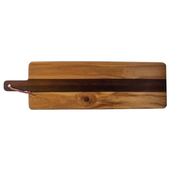 Large Acacia Wood Rectangular Serving Tray with Handle 28" x 8